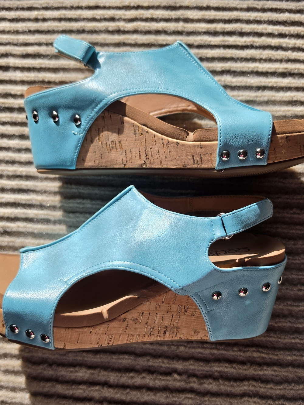 Corkys Carley Studded Wedge Slingback Sandals Turquoise Blue Womans 10